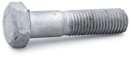 Sexkantsskruv med gängad del och en slät, silverfärgad yta.