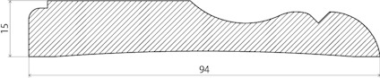 Tvärsnitt av en profil med måtten 15 mm x 94 mm, streckskuggad yta.