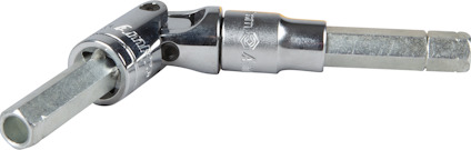 Ledbar verktyg med metallisk yta och flera leder. Märken och text syns på ytan.