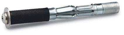 Metallisk expanderande plug med svart sektion och rund platta i ena änden.