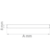 Rektangel med mått, höjd 8 mm och längd A mm, båda markerade med pilar och linjer.