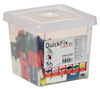Förpackning med QuickFix Mini distansbrickor i olika färger, genomskinlig plastlåda med etikett.