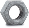 Sexkantig metallmutter med gängor synliga inuti, grå och något sliten yta.