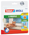 Förpackning med tätlist Tesa Moll E-Profile, bild av en katt vid ett fönster, text om energibesparing och hållbarhet.