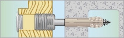 Illustration av en skruv inskruvad i en gul vägg med en betongsyta bakom.