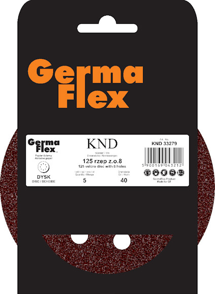 Förpackning innehållande en roterande sliprondell av märket Germa Flex, text och streckkod synliga.