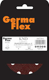 Förpackning med Germa Flex slippapper, röd rund skiva med hål, etikett med text: "93x93x93 B zep z.o.6", "KND 33972".